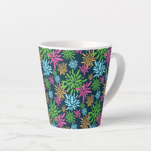 Abstracte Kleurrijke Vuurwerkbloemen Latte Mok (Rechterhoek)