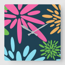 Abstracte Kleurrijke Vuurwerkbloemen Muurklok Vierkante Klok
