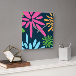Abstracte Kleurrijke Vuurwerkbloemen Muurklok Vierkante Klok