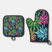 Abstracte kleurrijke vuurwerkbloemen ovenwant & pannenlap set (Voorkant)