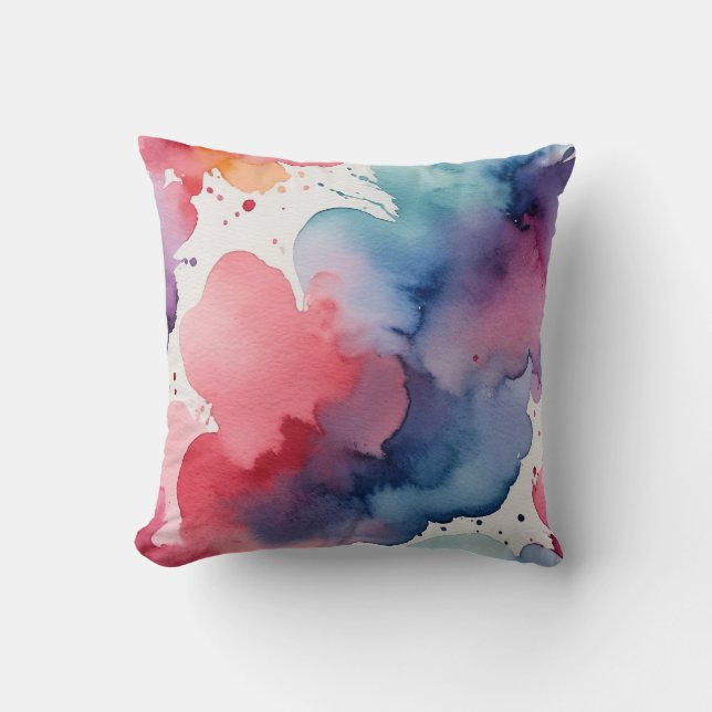 Abstracte kleurrijke Waterverf Kussen (Voorkant)