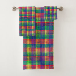 Abstracte kleurrijke Waterverf Plaid Pattern Bad Handdoek