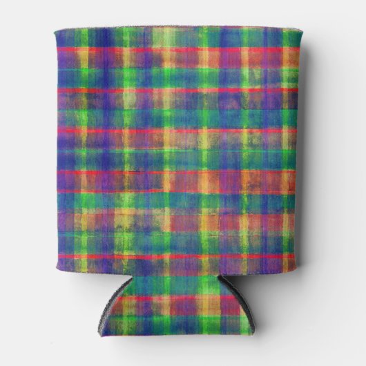 Abstracte kleurrijke Waterverf Plaid Pattern Blikjeskoeler (Voorkant)