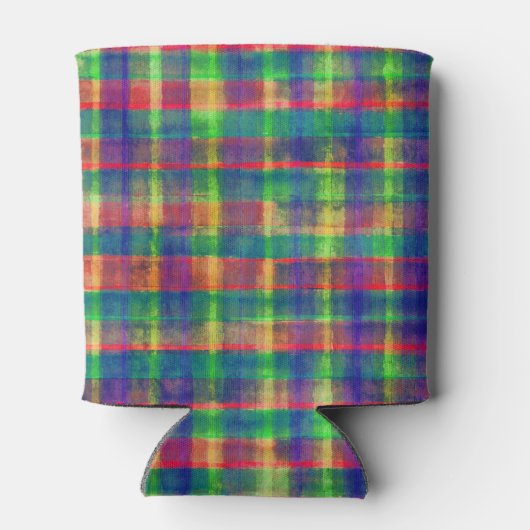 Abstracte kleurrijke Waterverf Plaid Pattern Blikjeskoeler (Achterkant)