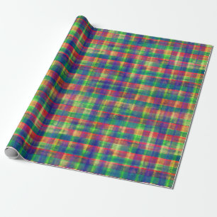 Abstracte kleurrijke Waterverf Plaid Pattern Cadeaupapier