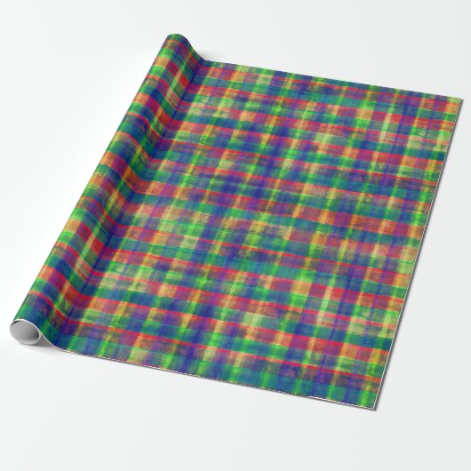 Abstracte kleurrijke Waterverf Plaid Pattern Cadeaupapier (Uitgerold)