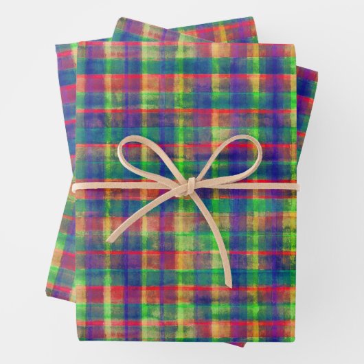 Abstracte kleurrijke Waterverf Plaid Pattern Inpakpapier Vel (In situ)