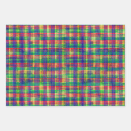 Abstracte kleurrijke Waterverf Plaid Pattern Inpakpapier Vel