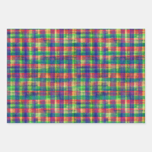 Abstracte kleurrijke Waterverf Plaid Pattern Inpakpapier Vel (Voorkant)