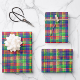 Abstracte kleurrijke Waterverf Plaid Pattern Inpakpapier Vel