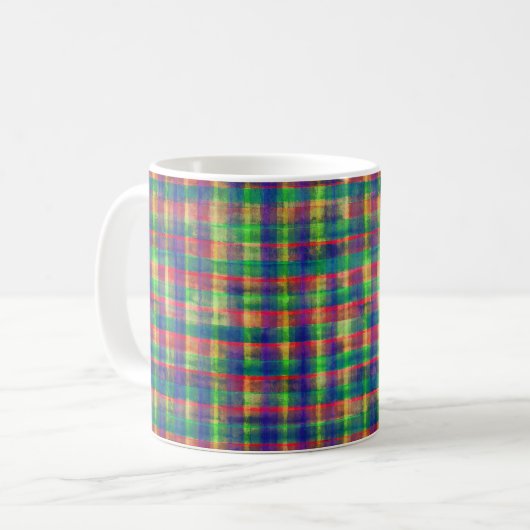 Abstracte kleurrijke Waterverf Plaid Pattern Koffiemok (Voorkant links)