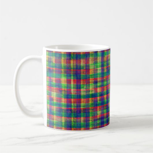 Abstracte kleurrijke Waterverf Plaid Pattern Koffiemok (Links)