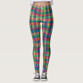 Abstracte kleurrijke Waterverf Plaid Pattern Leggings (Voorkant)