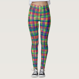 Abstracte kleurrijke Waterverf Plaid Pattern Leggings