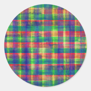 Abstracte kleurrijke Waterverf Plaid Pattern Ronde Sticker