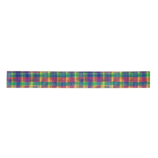 Abstracte kleurrijke Waterverf Plaid Pattern Satijnen Lint (Voorkant)