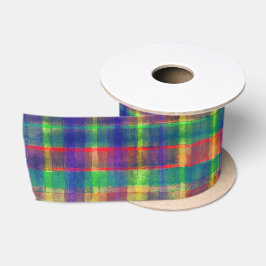 Abstracte kleurrijke Waterverf Plaid Pattern Satijnen Lint
