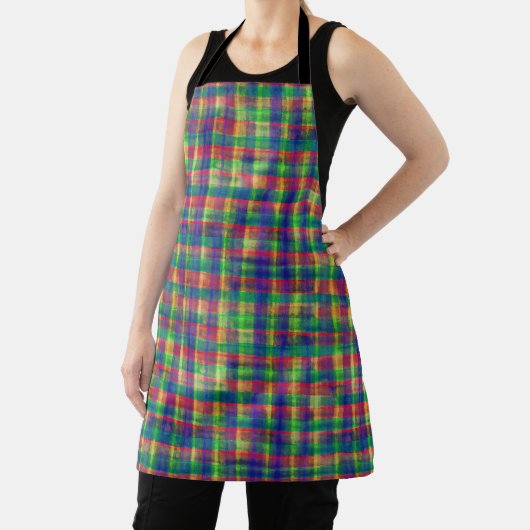 Abstracte kleurrijke Waterverf Plaid Pattern Schort (Insitu)