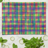 Abstracte kleurrijke Waterverf Plaid Pattern Theedoek (Gevouwen)