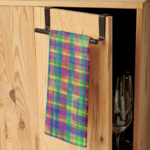 Abstracte kleurrijke Waterverf Plaid Pattern Theedoek