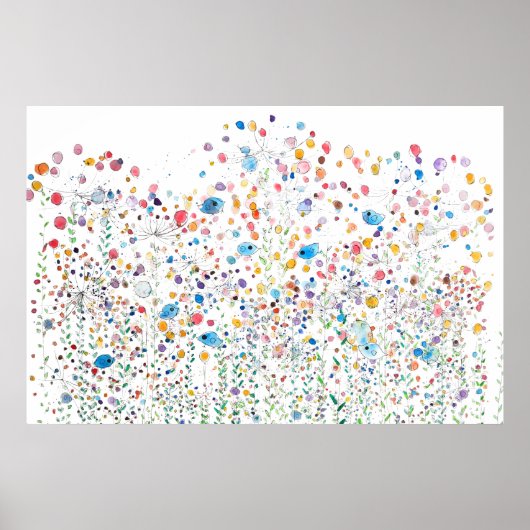 abstracte kleurrijke wilde bloemen en vogelsoorten poster (Voorkant)