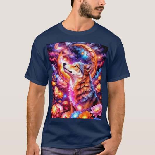 Abstracte kleurrijke wolf t-shirt (Voorkant)