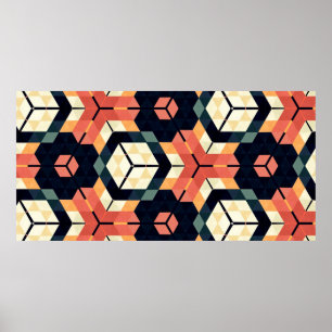 Abstracte, kleurrijke zeshoek, vierkante geometris poster