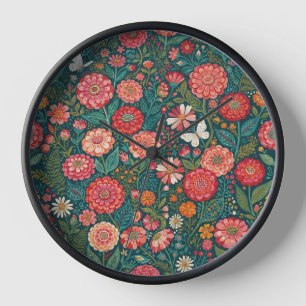 Abstracte Kleurrijke Zinnias Vlinders Kunst Klokke