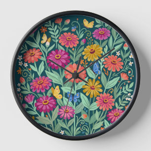 Abstracte Kleurrijke Zinnias Vlinders Kunst Klokke