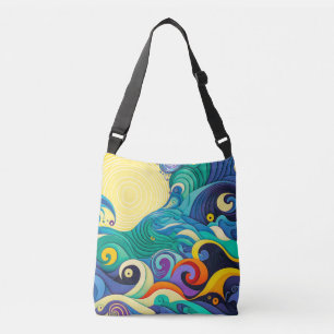 Abstracte kleurrijke zonnegolven Kunstillustratie Crossbody Tas