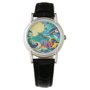 Abstracte kleurrijke zonnegolven Kunstillustratie Horloge