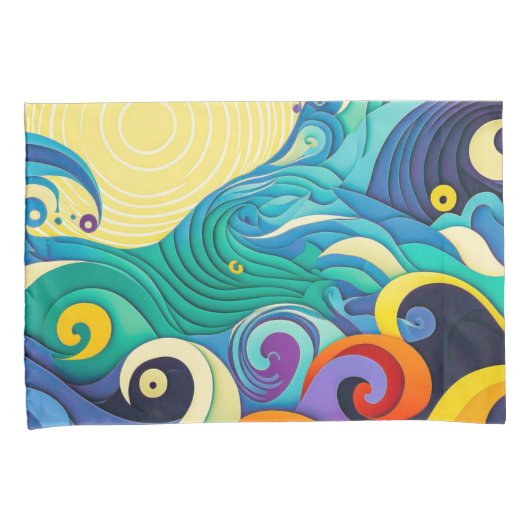 Abstracte kleurrijke zonnegolven Kunstillustratie Kussensloop (Voorkant-Rechts)