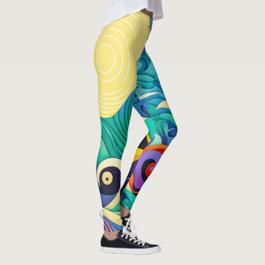 Abstracte kleurrijke zonnegolven Kunstillustratie Leggings (Rechts)