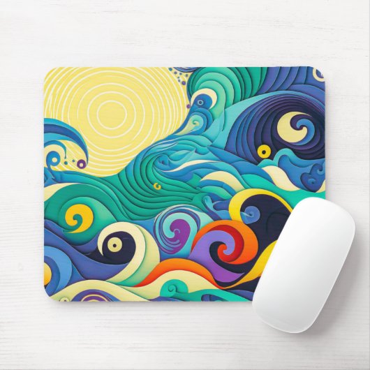 Abstracte kleurrijke zonnegolven Kunstillustratie Muismat (Met muis)