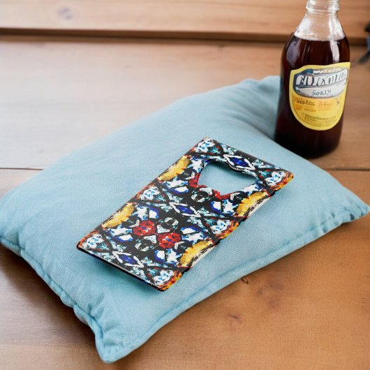 Abstracte kleurtextuur creditkaart flessenopener