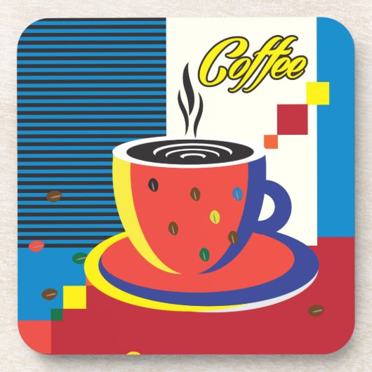 Abstracte Koffiebeker" Pop Art Trendy Stylish RETR Bier Onderzetter (Voorkant)