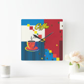 Abstracte Koffiebeker Pop Art Trendy Stylish Vierkante Klok (Huis)