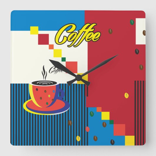 Abstracte Koffiebeker Pop Art Trendy Stylish Vierkante Klok (Voorkant)