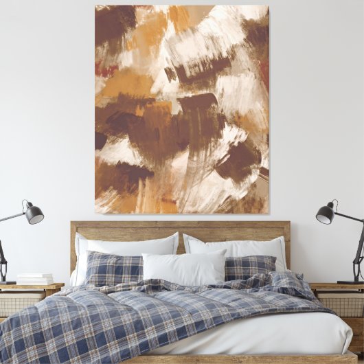 Abstracte Koffiekleuren verf lijnen Canvas Afdruk (Insitu (Slaapkamer))