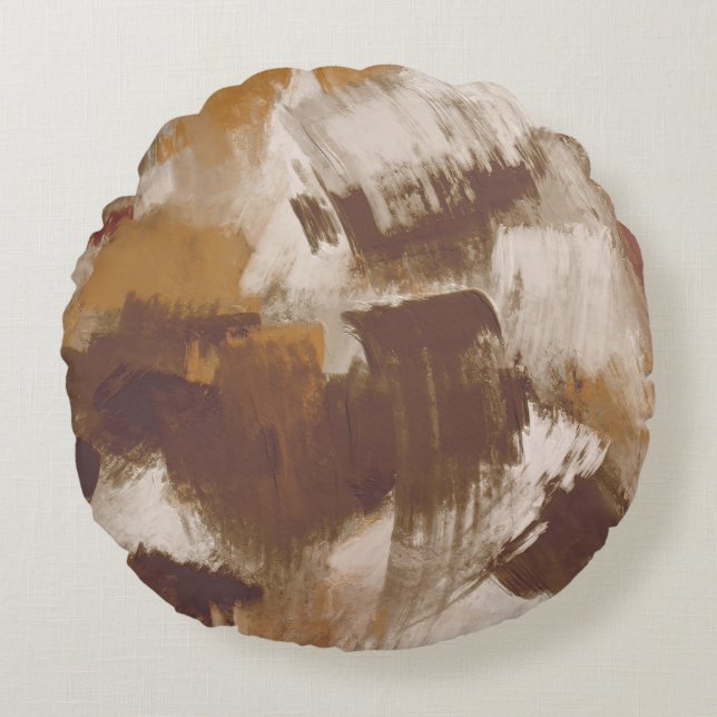 Abstracte Koffiekleuren verf lijnen Rond Kussen (Voorkant)