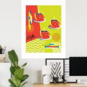 Abstracte koffiekop trendy hedendaagse kunst poster (Thuiskantoor)