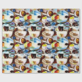 Abstracte koffiekopjes Waterverf Patroon Cadeaupapier (Vlak)