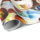 Abstracte koffiekopjes Waterverf Patroon Cadeaupapier (Rol Hoek)