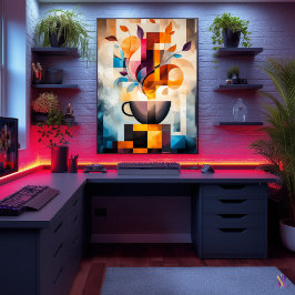 Abstracte koffiekunst - geometrische beker en stoo poster