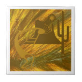 Abstracte Kokopelli met Mesa, Cactus & Sun Tegeltje (Voorkant)