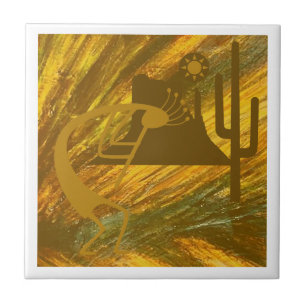 Abstracte Kokopelli met Mesa, Cactus & Sun Tegeltje