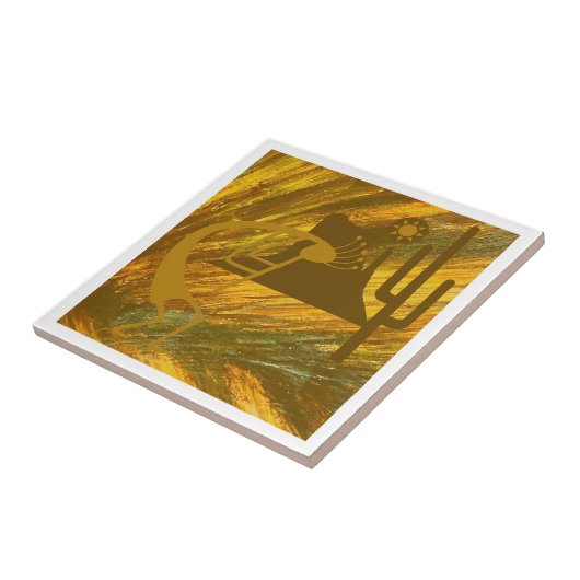 Abstracte Kokopelli met Mesa, Cactus & Sun Tegeltje (Zijkant)