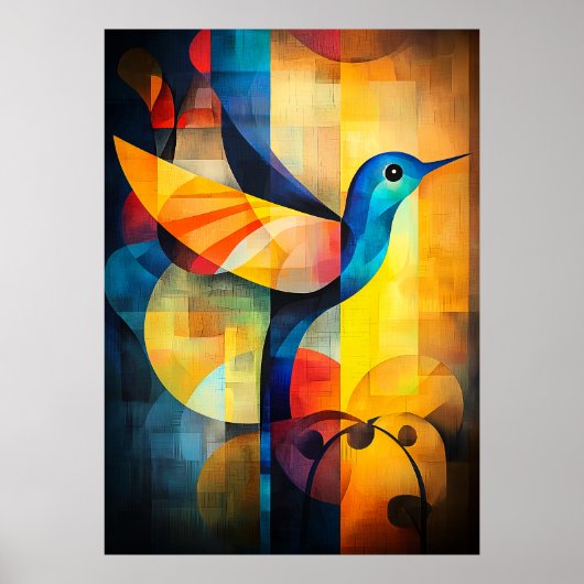 Abstracte Kolibrie Kunst - Geometrische Vogel Poster (Voorkant)