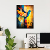 Abstracte Kolibrie Kunst - Geometrische Vogel Poster (Thuiskantoor)