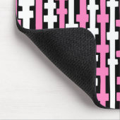 Abstracte kolommen - wit en roze op zwart muismat (Hoek)